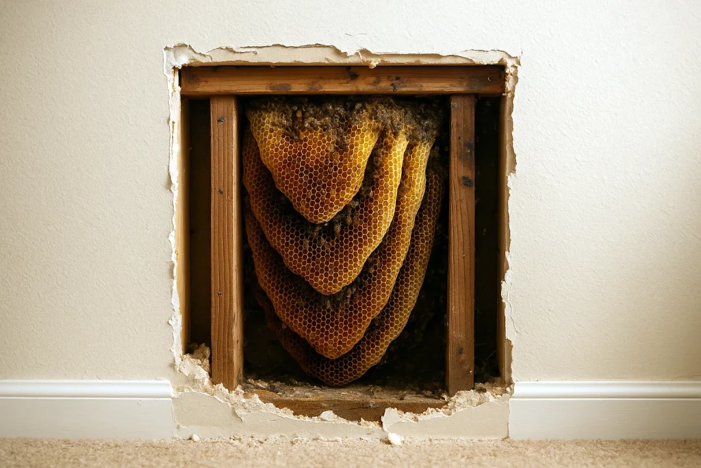honeycomb in a wall with the drywall cut out