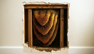 honeycomb in a wall with the drywall cut out